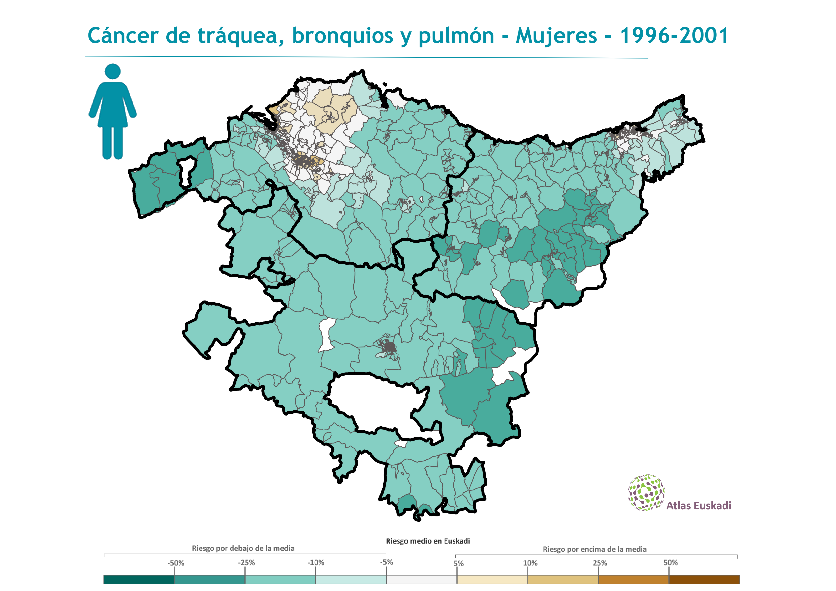 Cáncer de tráquea, bronquios y pulmón mujeres  1996-2001 Euskadi